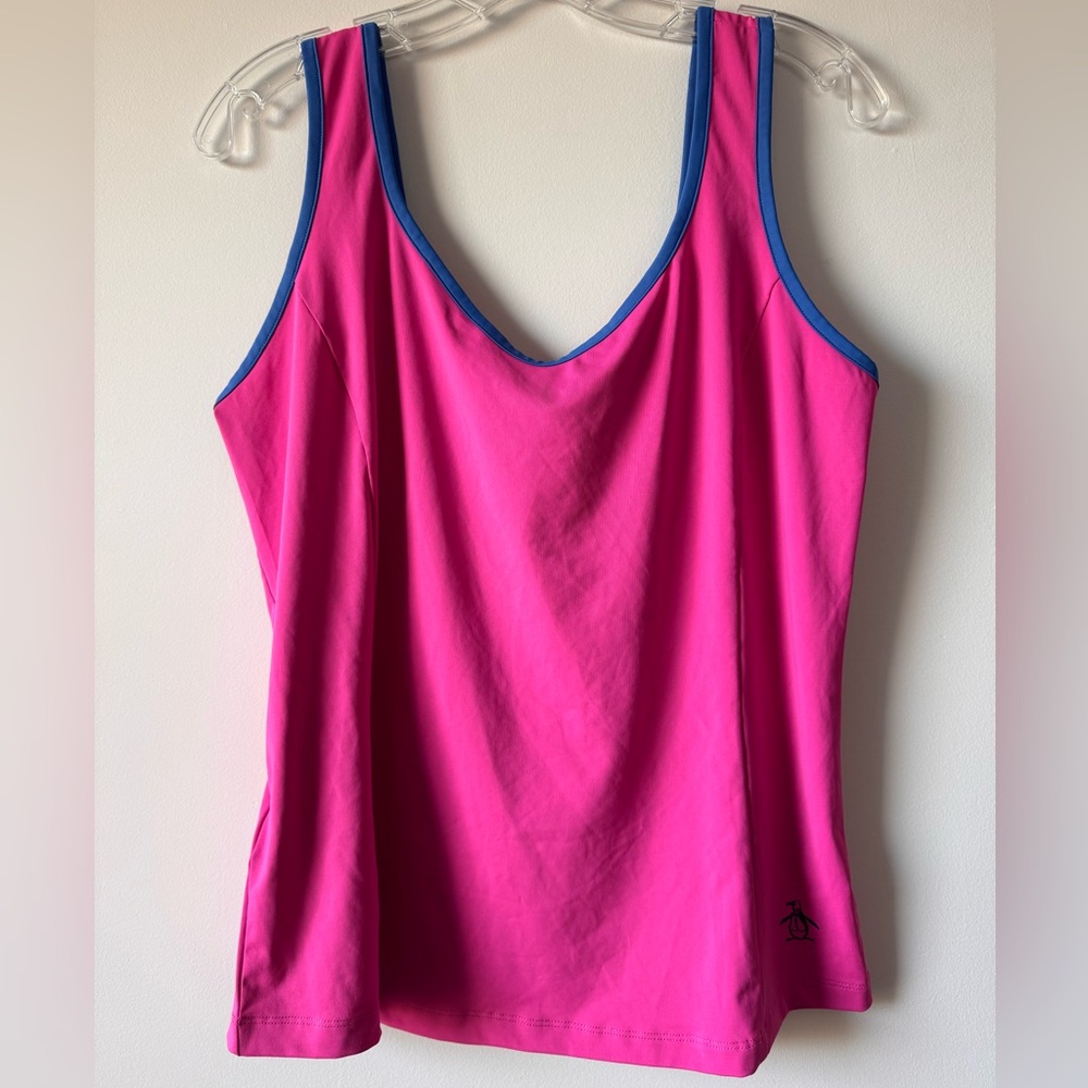 Original Penguin Hot Pink Activewear Blue Trim Tank Top L